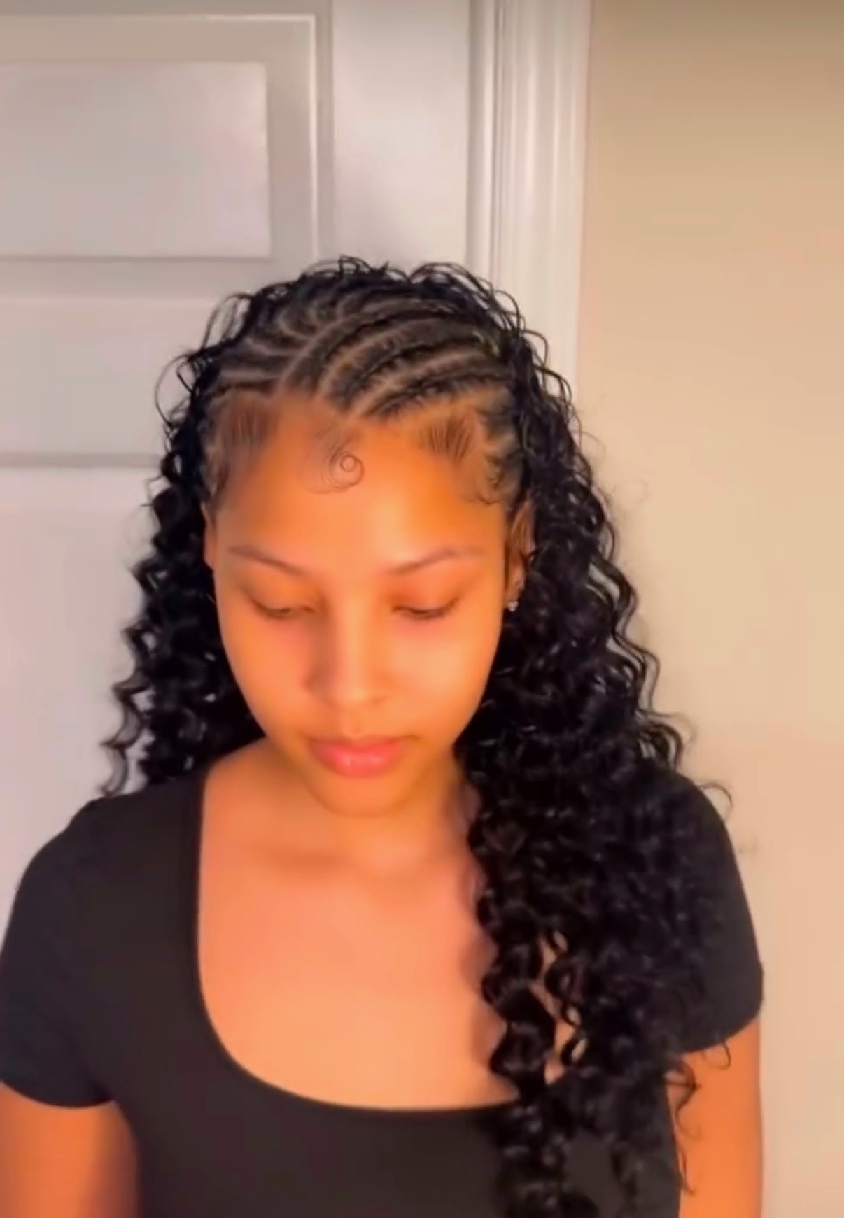 Stitch braids blended into a curly quick weave